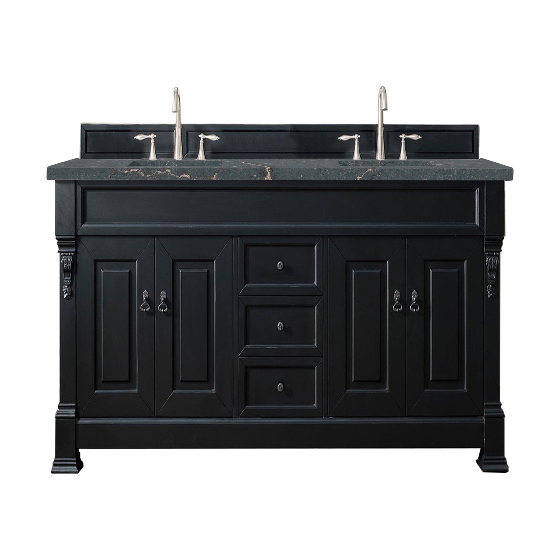 James Martin Vanities Brittany 72" Antique Black Double Vanity With 3 cm Parisien Bleu Quartz Top