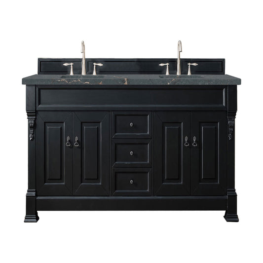 James Martin Vanities Brittany 72" Antique Black Double Vanity With 3 cm Parisien Bleu Quartz Top