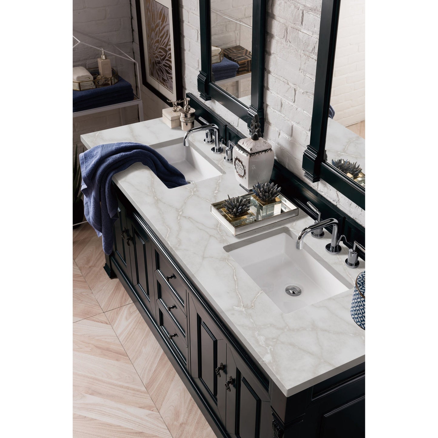 James Martin Vanities Brittany 72" Antique Black Double Vanity With 3 cm Victorian Silver Quartz Top