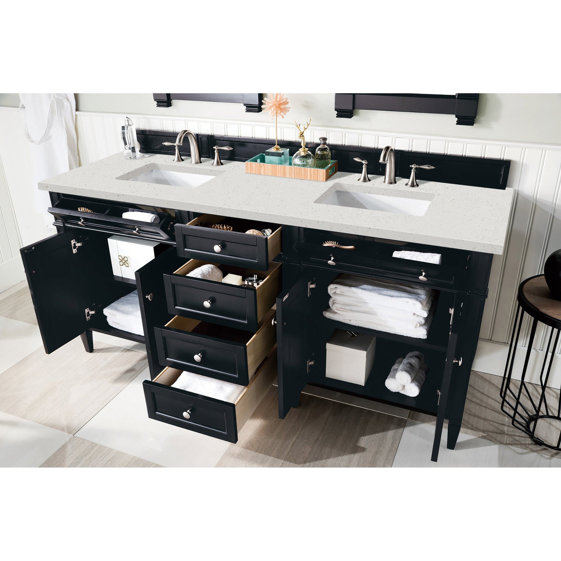 James Martin Vanities Brittany 72" Black Onyx Double Vanity With 3 cm Lime Delight Quartz Top