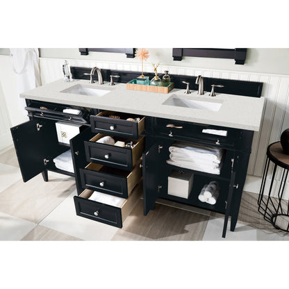 James Martin Vanities Brittany 72" Black Onyx Double Vanity With 3 cm Lime Delight Quartz Top