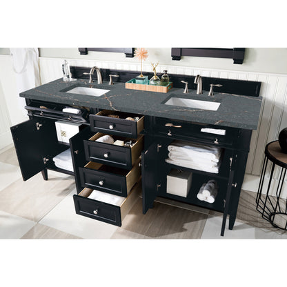 James Martin Vanities Brittany 72" Black Onyx Double Vanity With 3 cm Parisien Bleu Quartz Top