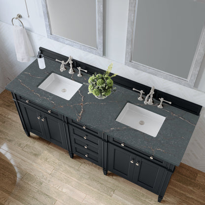 James Martin Vanities Brittany 72" Black Onyx Double Vanity With 3 cm Parisien Bleu Quartz Top