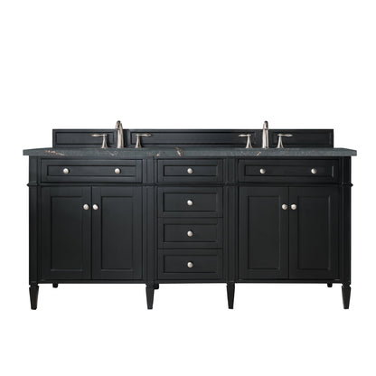 James Martin Vanities Brittany 72" Black Onyx Double Vanity With 3 cm Parisien Bleu Quartz Top