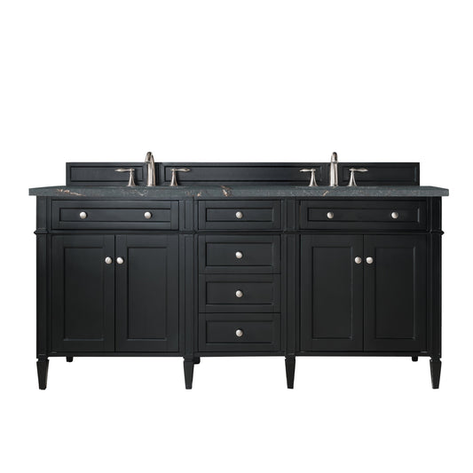 James Martin Vanities Brittany 72" Black Onyx Double Vanity With 3 cm Parisien Bleu Quartz Top