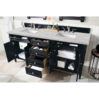 James Martin Vanities Brittany 72" Black Onyx Double Vanity With 3 cm Victorian Silver Quartz Top