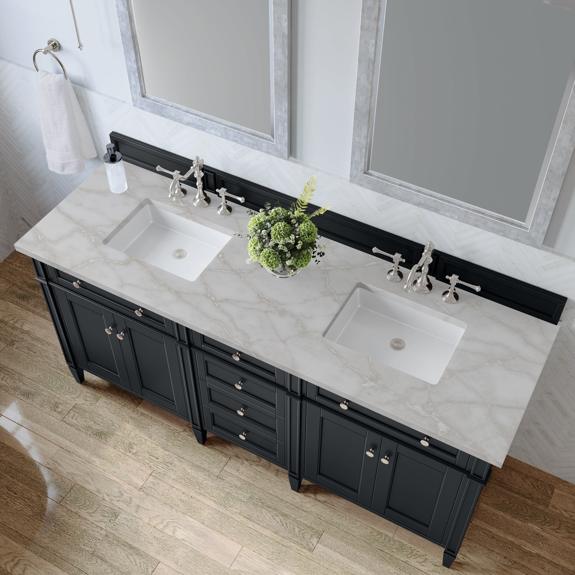 James Martin Vanities Brittany 72" Black Onyx Double Vanity With 3 cm Victorian Silver Quartz Top