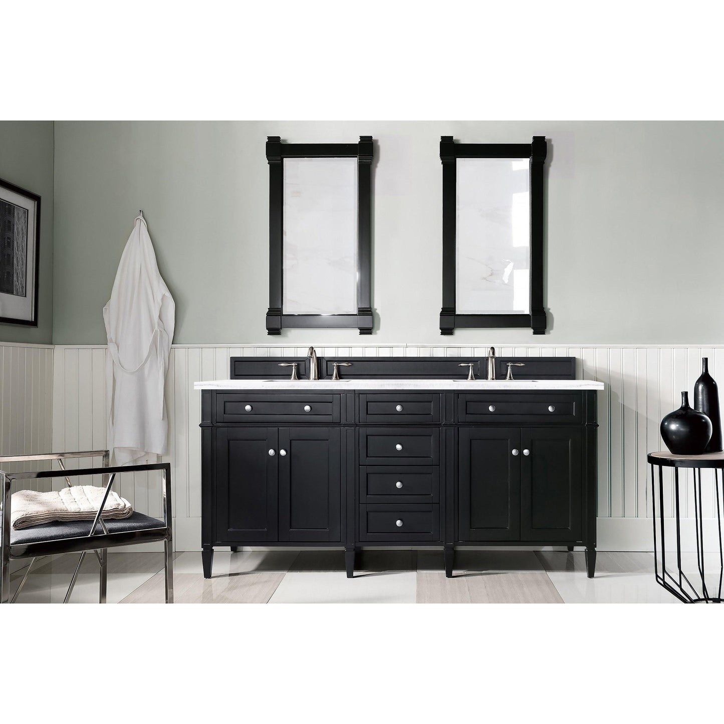 James Martin Vanities Brittany 72" Black Onyx Double Vanity With 3cm Arctic Fall Solid Surface Top