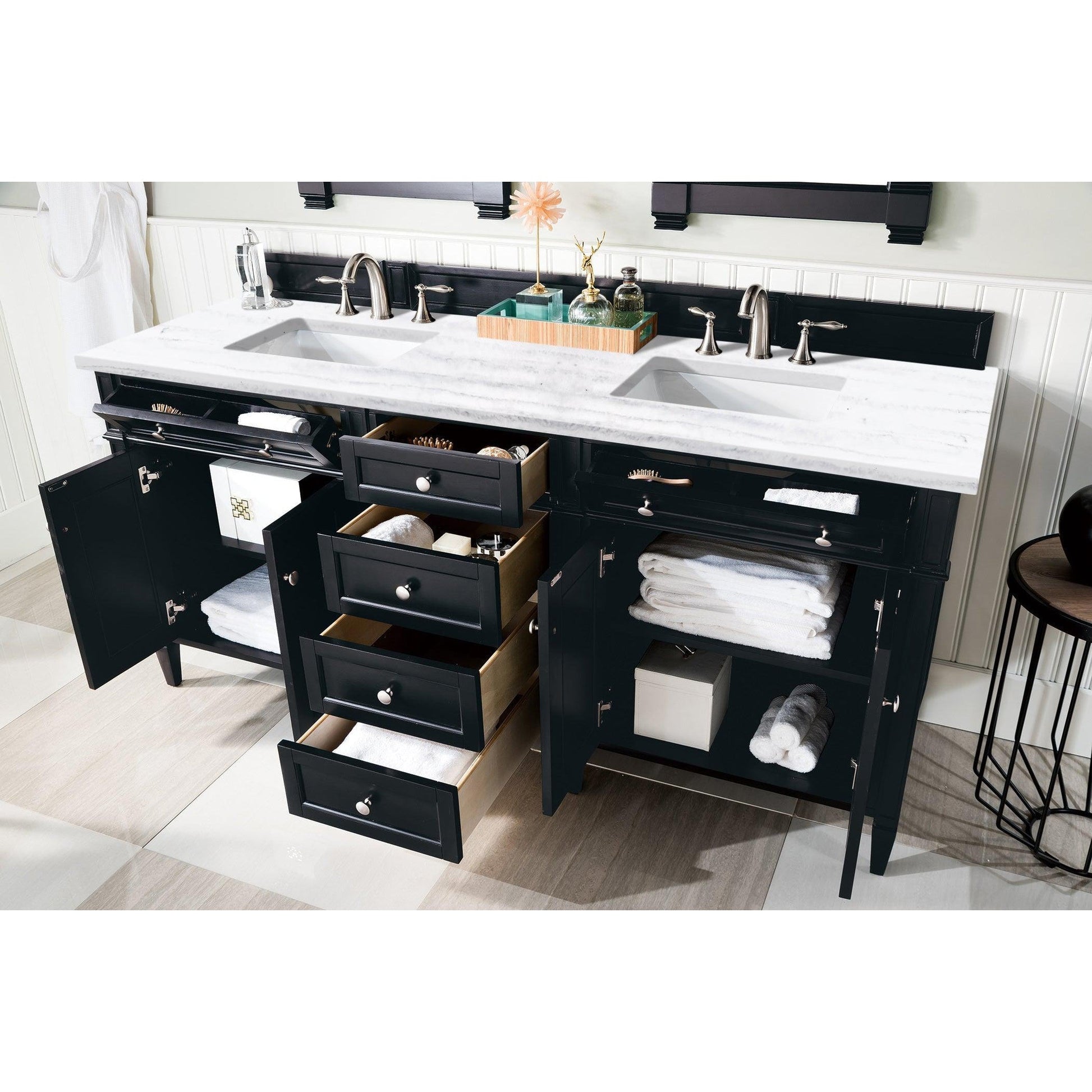 James Martin Vanities Brittany 72" Black Onyx Double Vanity With 3cm Arctic Fall Solid Surface Top