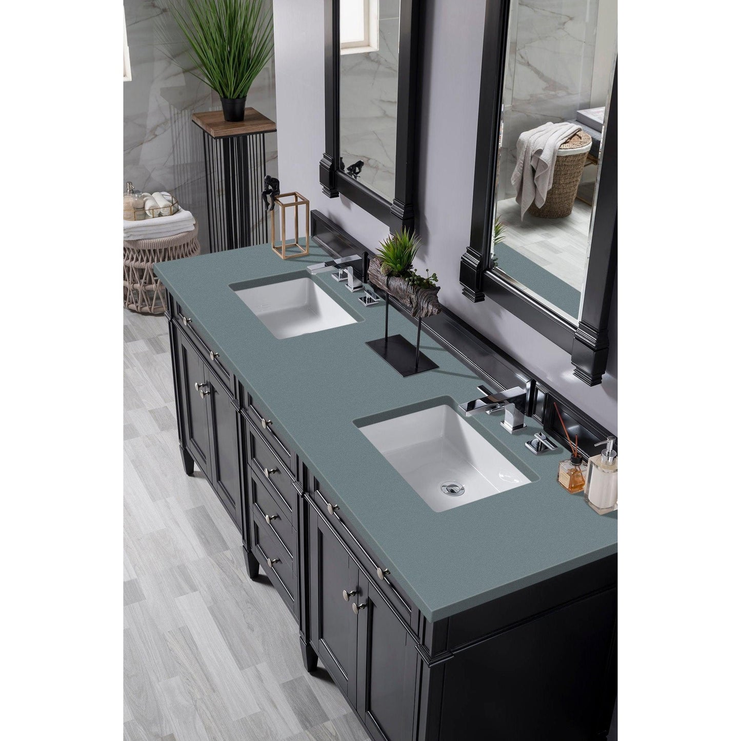 James Martin Vanities Brittany 72" Black Onyx Double Vanity With 3cm Cala Blue Quartz Top