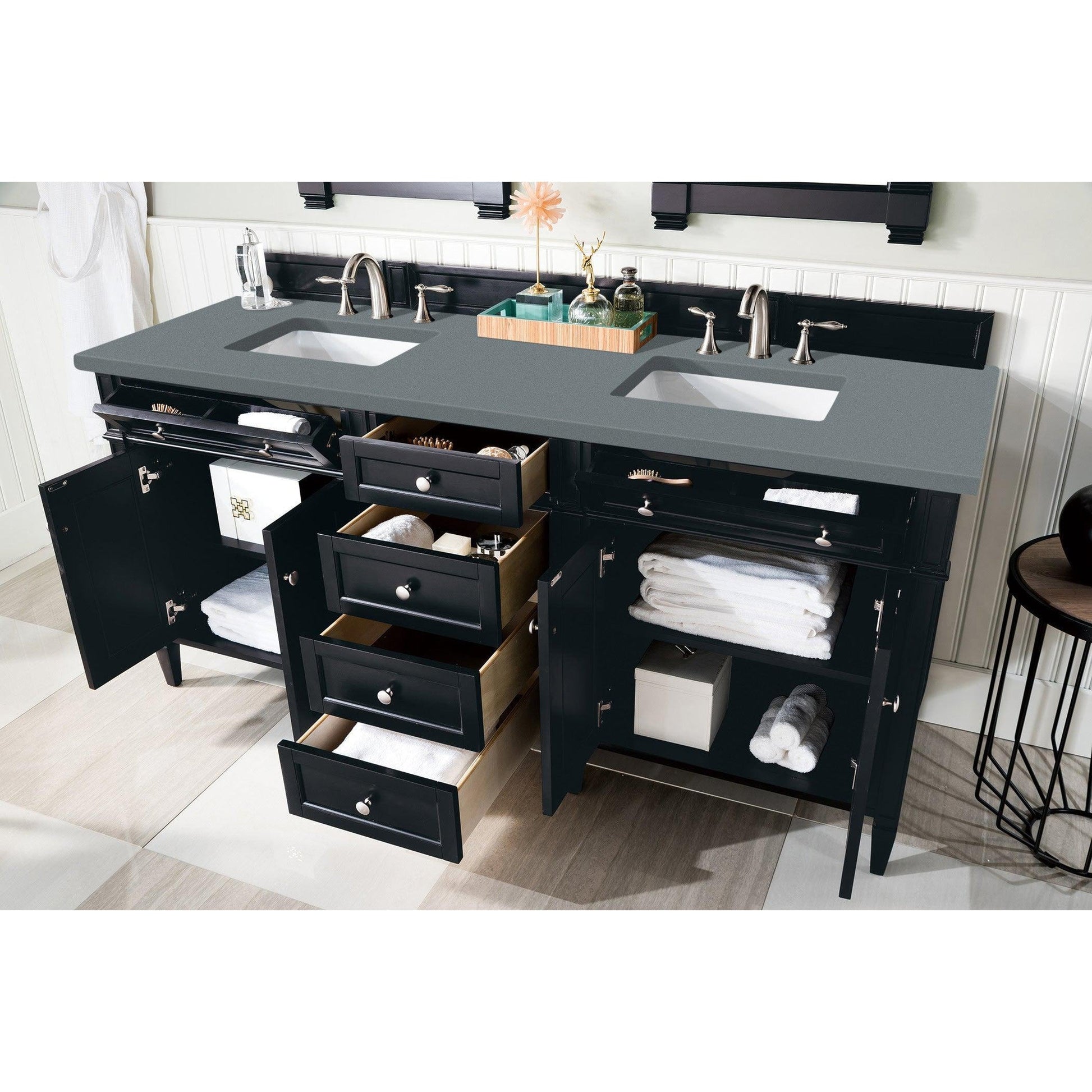 James Martin Vanities Brittany 72" Black Onyx Double Vanity With 3cm Cala Blue Quartz Top