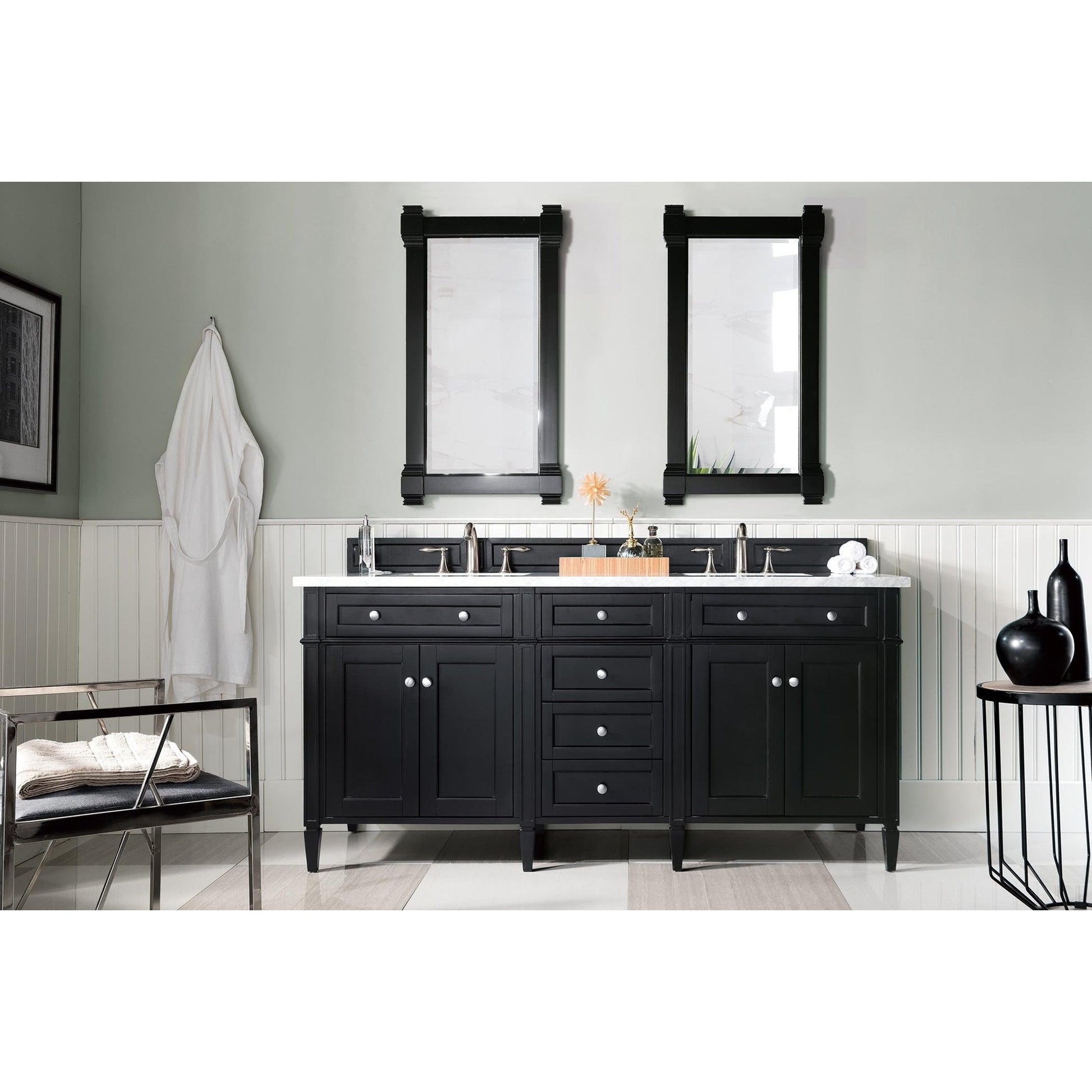 James Martin Vanities Brittany 72" Black Onyx Double Vanity With 3cm Carrara Marble Top