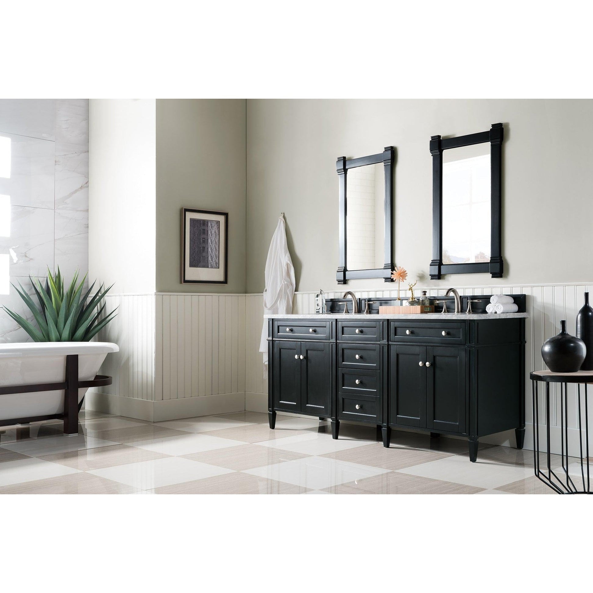 James Martin Vanities Brittany 72" Black Onyx Double Vanity With 3cm Carrara Marble Top