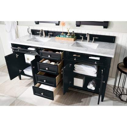 James Martin Vanities Brittany 72" Black Onyx Double Vanity With 3cm Carrara Marble Top