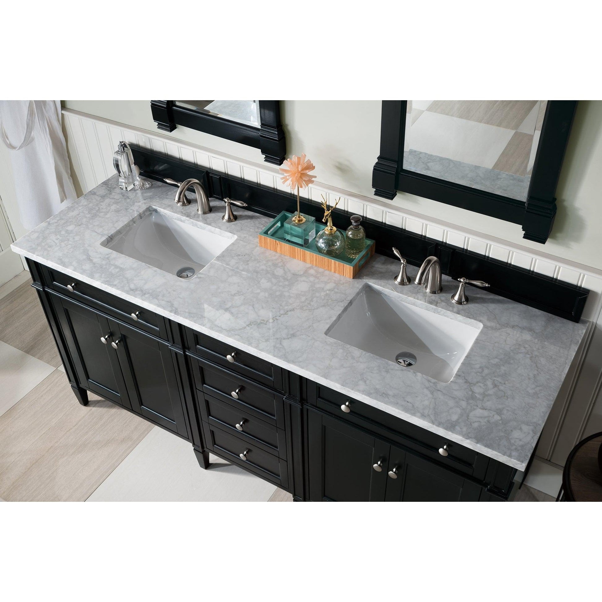 James Martin Vanities Brittany 72" Black Onyx Double Vanity With 3cm Carrara Marble Top