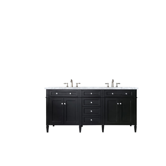 James Martin Vanities Brittany 72" Black Onyx Double Vanity With 3cm Carrara Marble Top