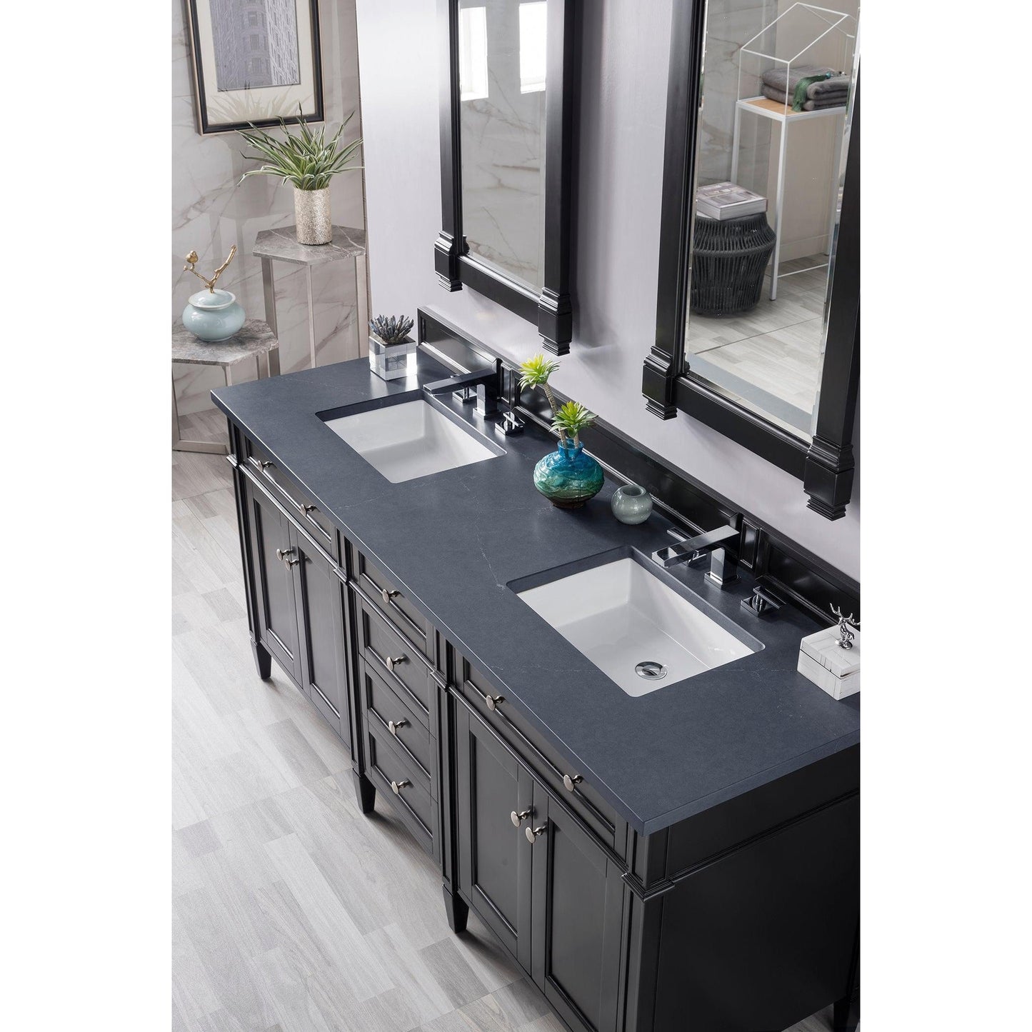 James Martin Vanities Brittany 72" Black Onyx Double Vanity With 3cm Charcoal Soapstone Quartz Top