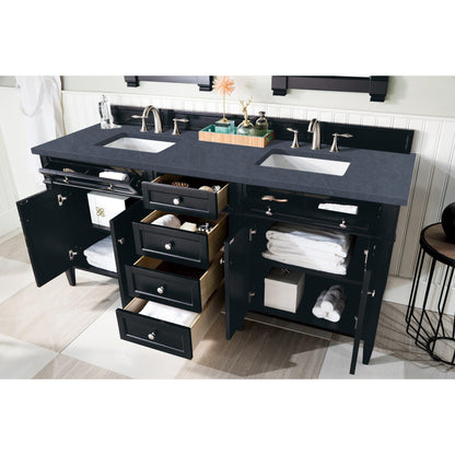 James Martin Vanities Brittany 72" Black Onyx Double Vanity With 3cm Charcoal Soapstone Quartz Top