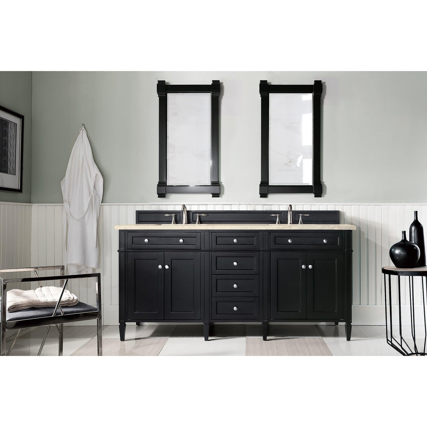 James Martin Vanities Brittany 72" Black Onyx Double Vanity With 3cm Eternal Marfil Quartz Top