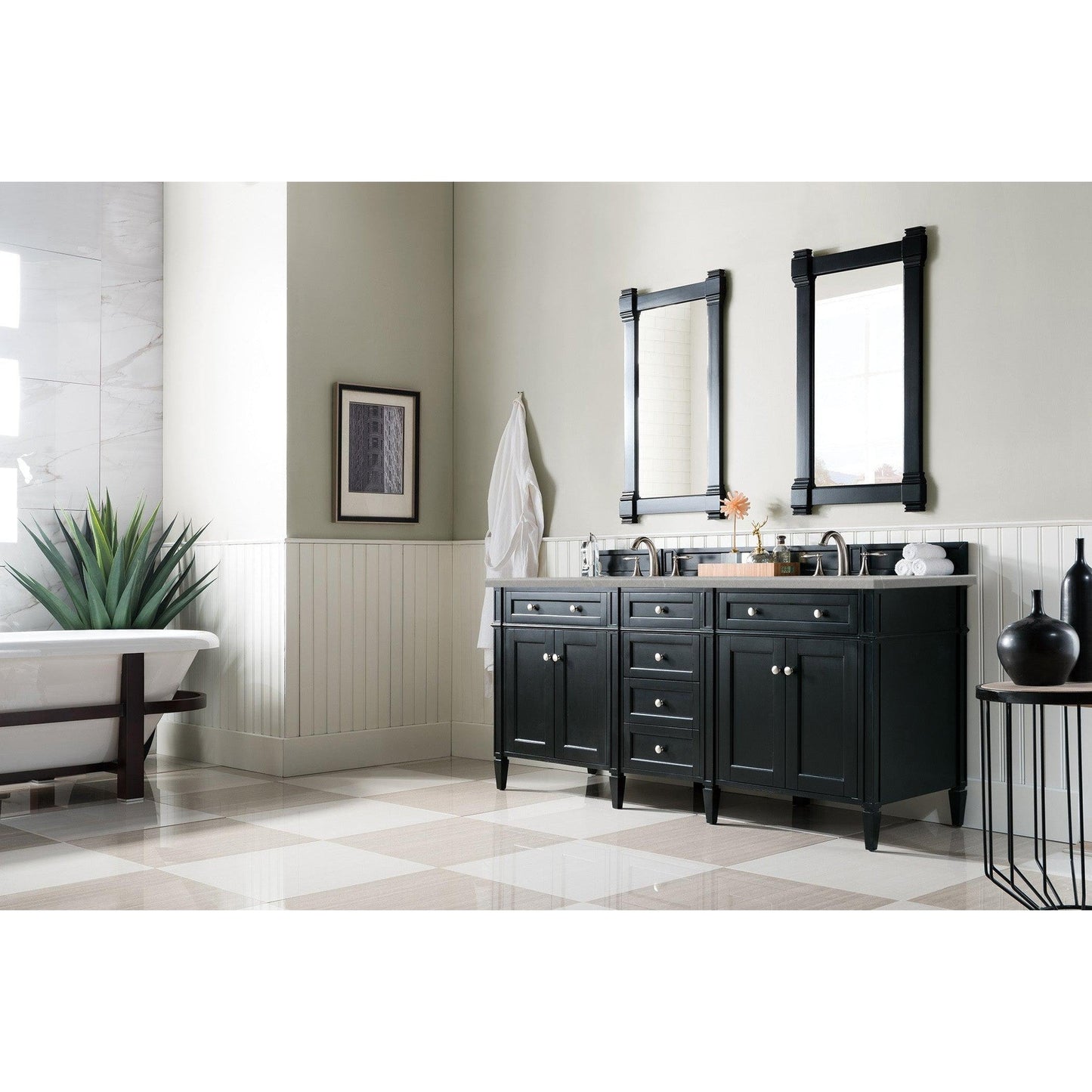 James Martin Vanities Brittany 72" Black Onyx Double Vanity With 3cm Eternal Serena Quartz Top