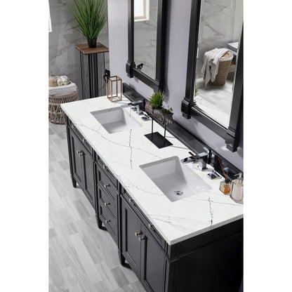 James Martin Vanities Brittany 72" Black Onyx Double Vanity With 3cm Ethereal Noctis Quartz Top