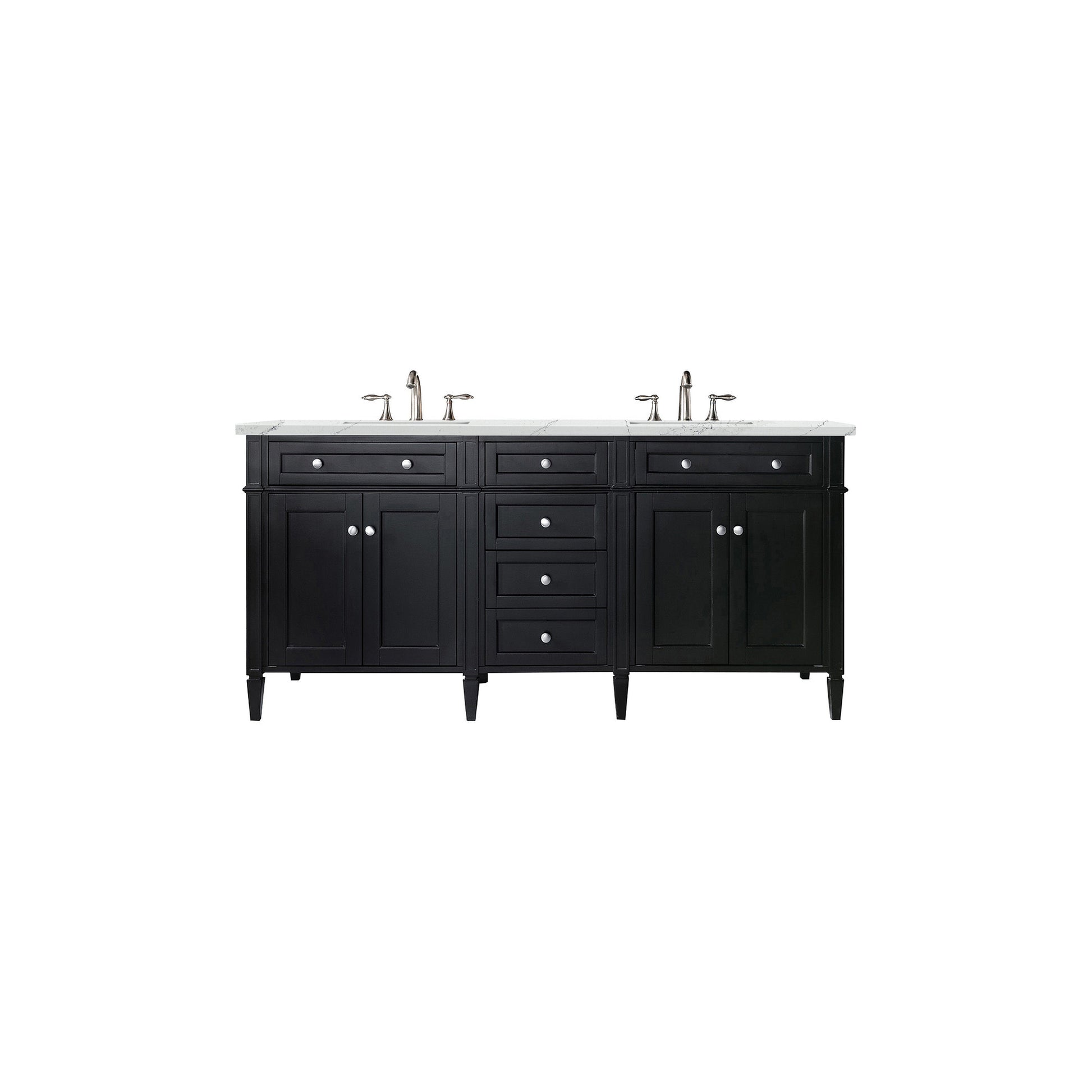 James Martin Vanities Brittany 72" Black Onyx Double Vanity With 3cm Ethereal Noctis Quartz Top