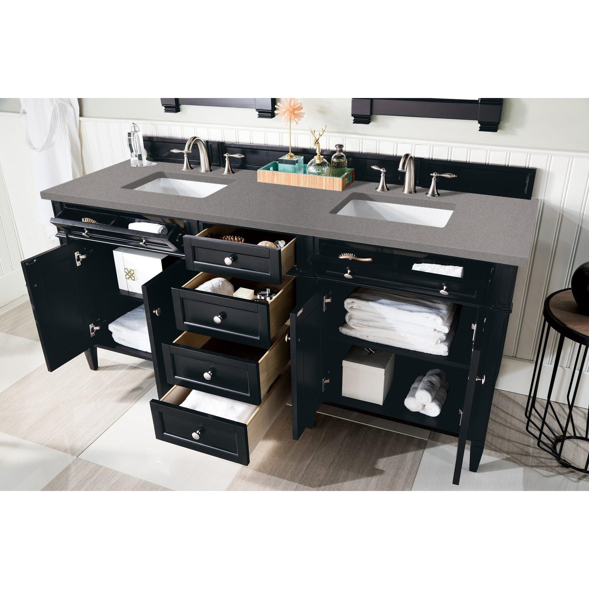 James Martin Vanities Brittany 72" Black Onyx Double Vanity With 3cm Grey Expo Quartz Top