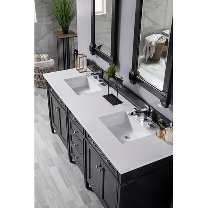 James Martin Vanities Brittany 72" Black Onyx Double Vanity With 3cm White Zeus Quartz Top