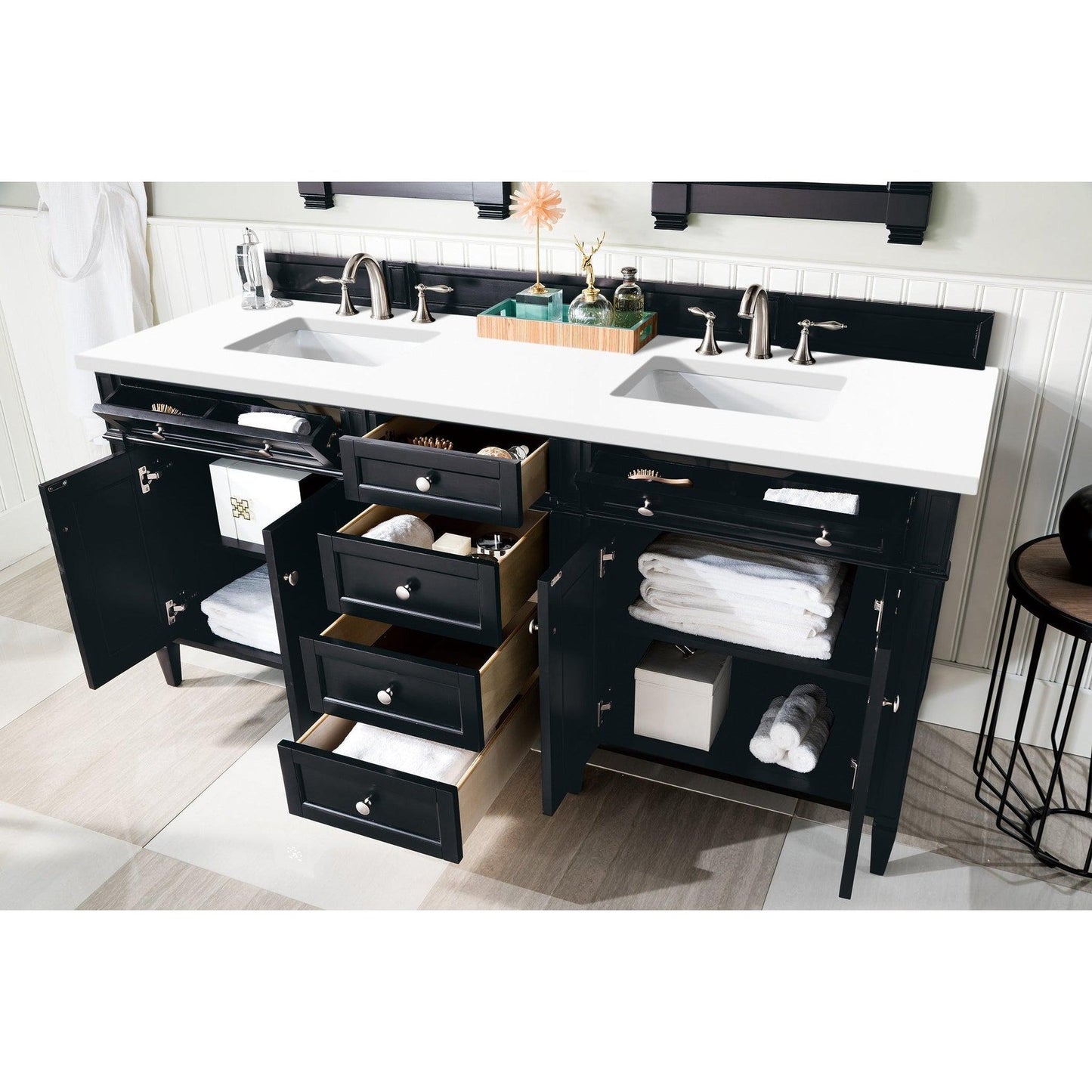 James Martin Vanities Brittany 72" Black Onyx Double Vanity With 3cm White Zeus Quartz Top