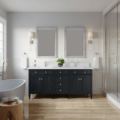 James Martin Vanities Brittany 72" Black Onyx Double Vanity With Single Hole 3 cm White Zeus Quartz Top & Backsplash