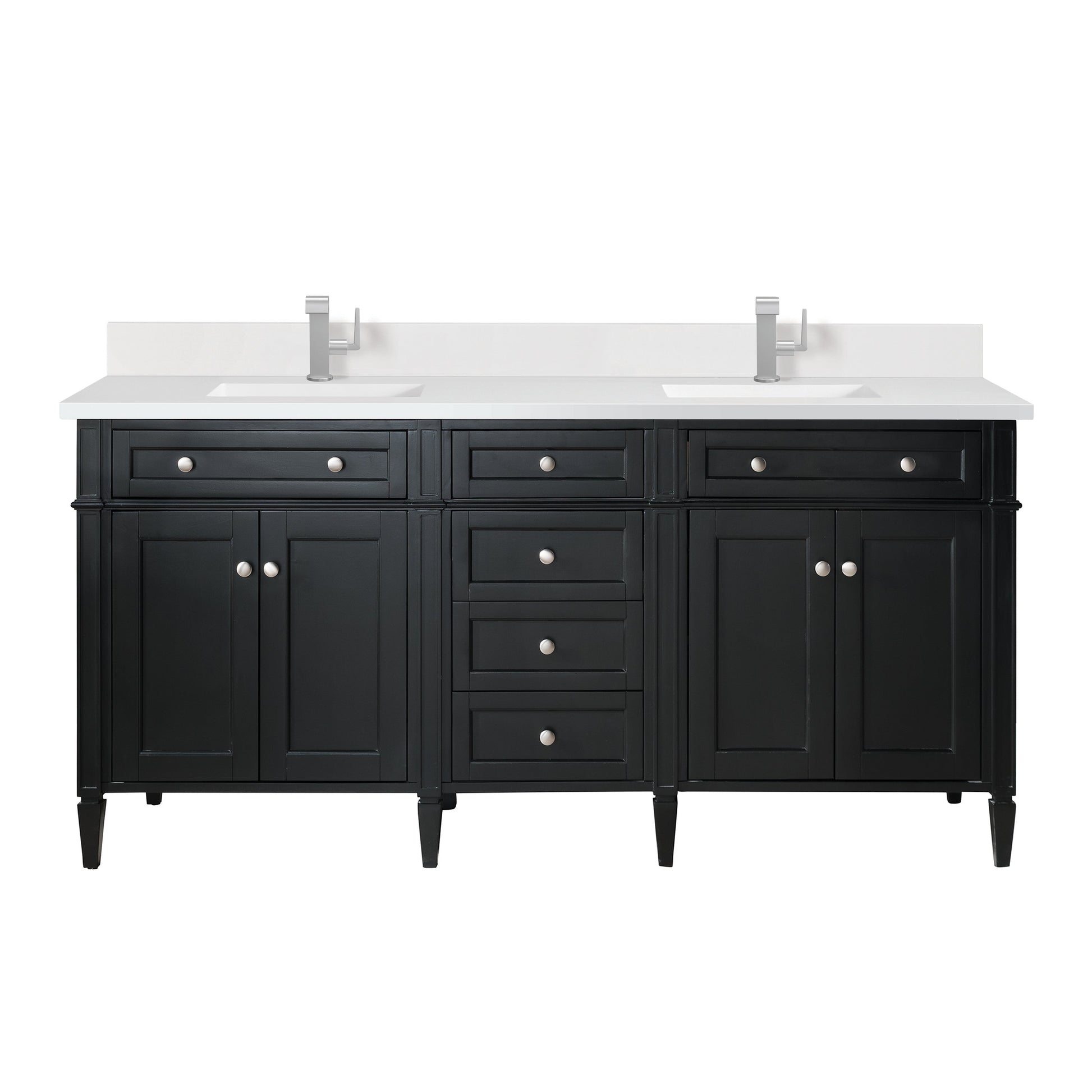 James Martin Vanities Brittany 72" Black Onyx Double Vanity With Single Hole 3 cm White Zeus Quartz Top & Backsplash