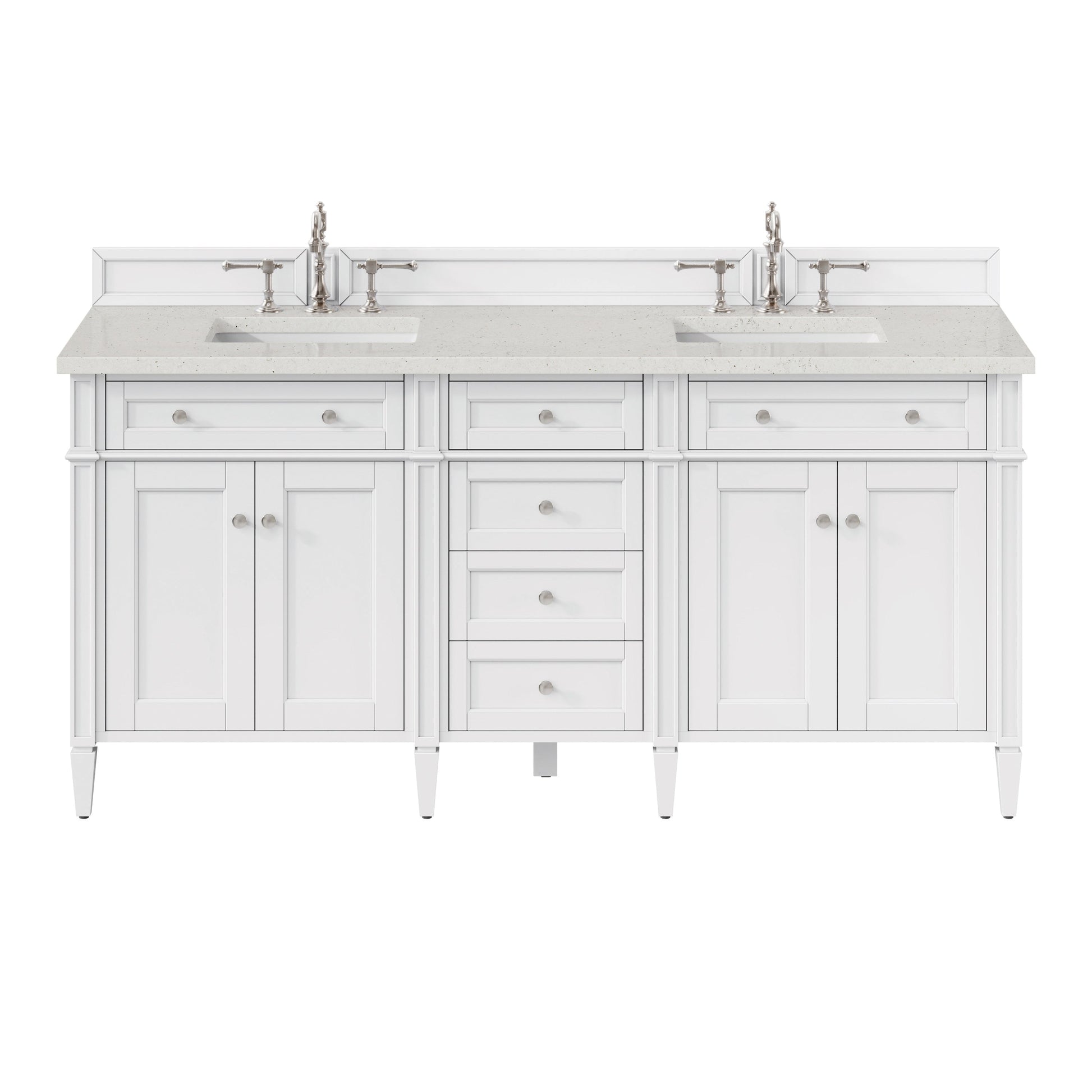 James Martin Vanities Brittany 72" Bright White Double Vanity With 3 cm Lime Delight Quartz Top