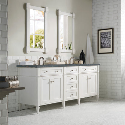 James Martin Vanities Brittany 72" Bright White Double Vanity With 3 cm Parisien Bleu Quartz Top