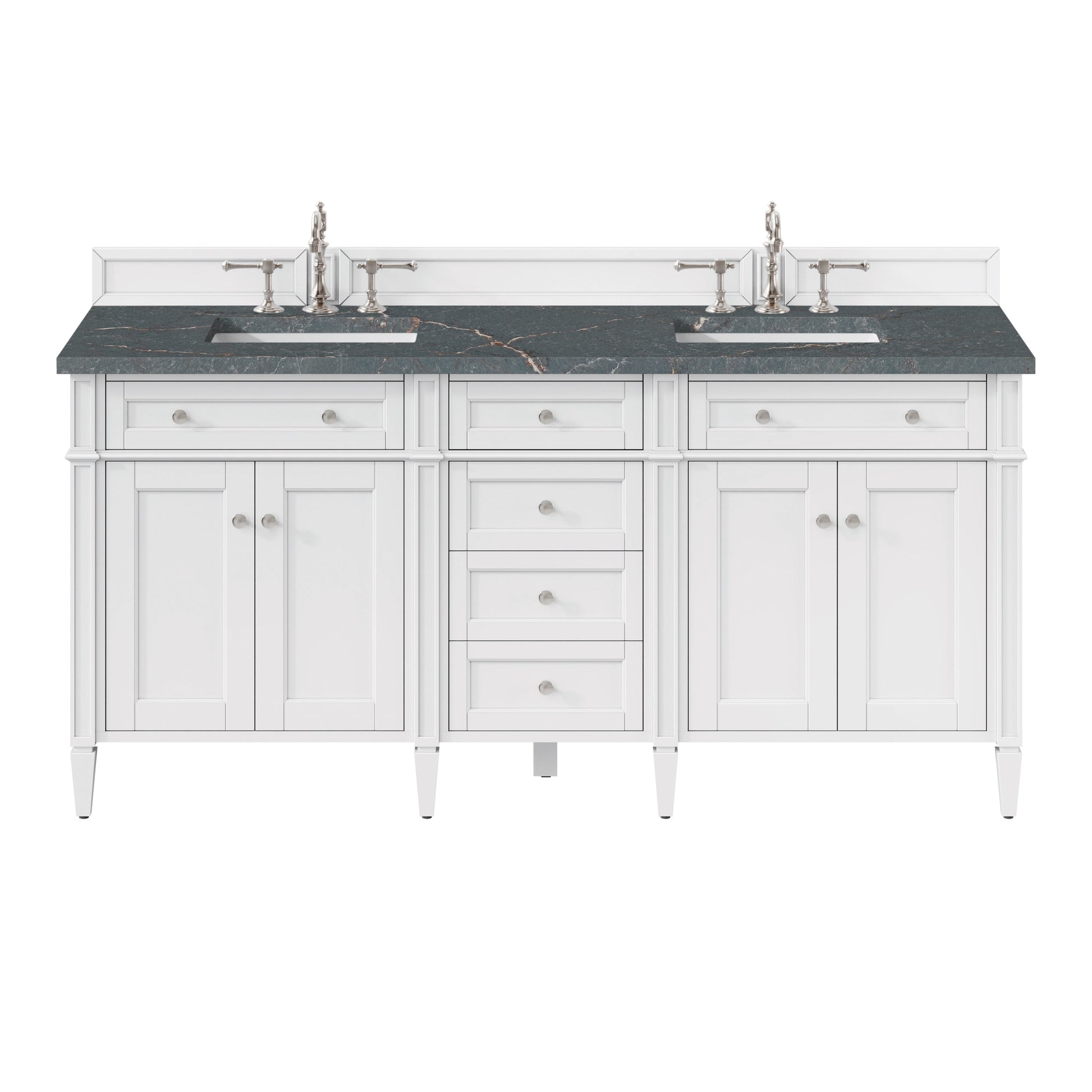 James Martin Vanities Brittany 72" Bright White Double Vanity With 3 cm Parisien Bleu Quartz Top