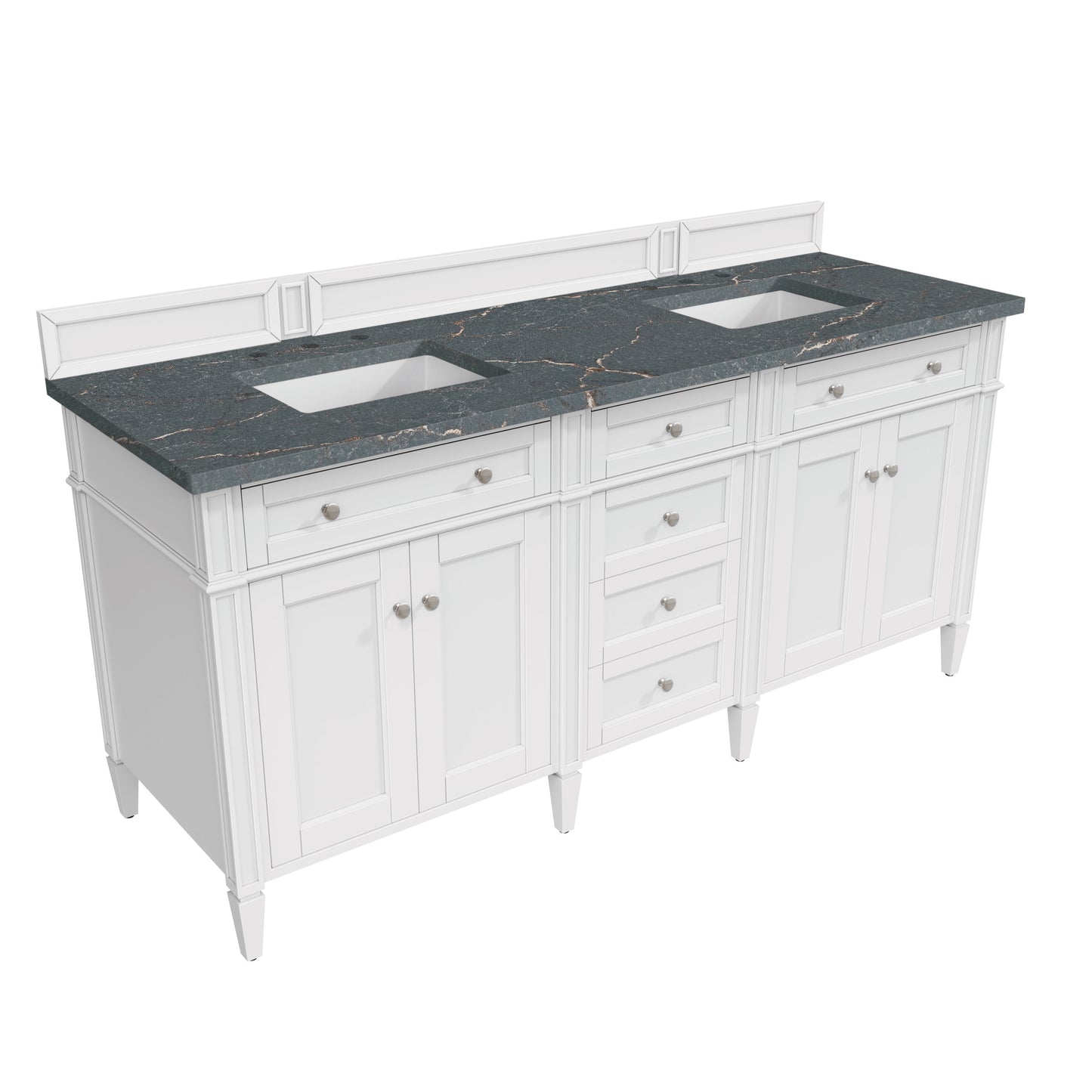 James Martin Vanities Brittany 72" Bright White Double Vanity With 3 cm Parisien Bleu Silestone Top and FreePower Wireless Charger