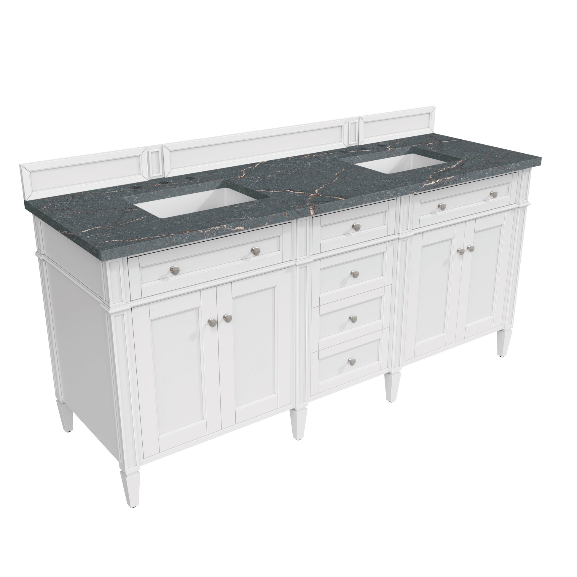 James Martin Vanities Brittany 72" Bright White Double Vanity With 3 cm Parisien Bleu Silestone Top and FreePower Wireless Charger