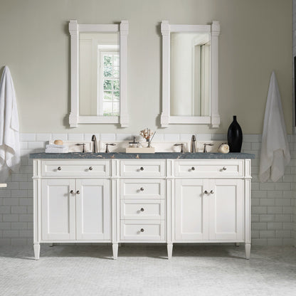 James Martin Vanities Brittany 72" Bright White Double Vanity With 3 cm Parisien Bleu Silestone Top and FreePower Wireless Charger