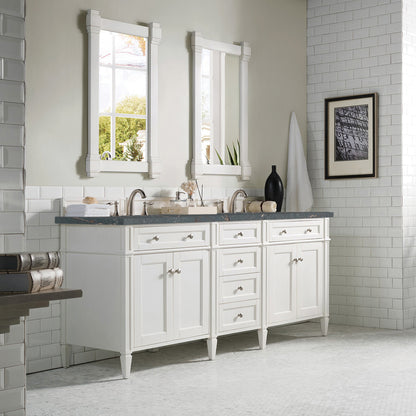 James Martin Vanities Brittany 72" Bright White Double Vanity With 3 cm Parisien Bleu Silestone Top and FreePower Wireless Charger