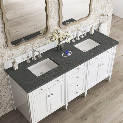 James Martin Vanities Brittany 72" Bright White Double Vanity With 3 cm Parisien Bleu Silestone Top and FreePower Wireless Charger