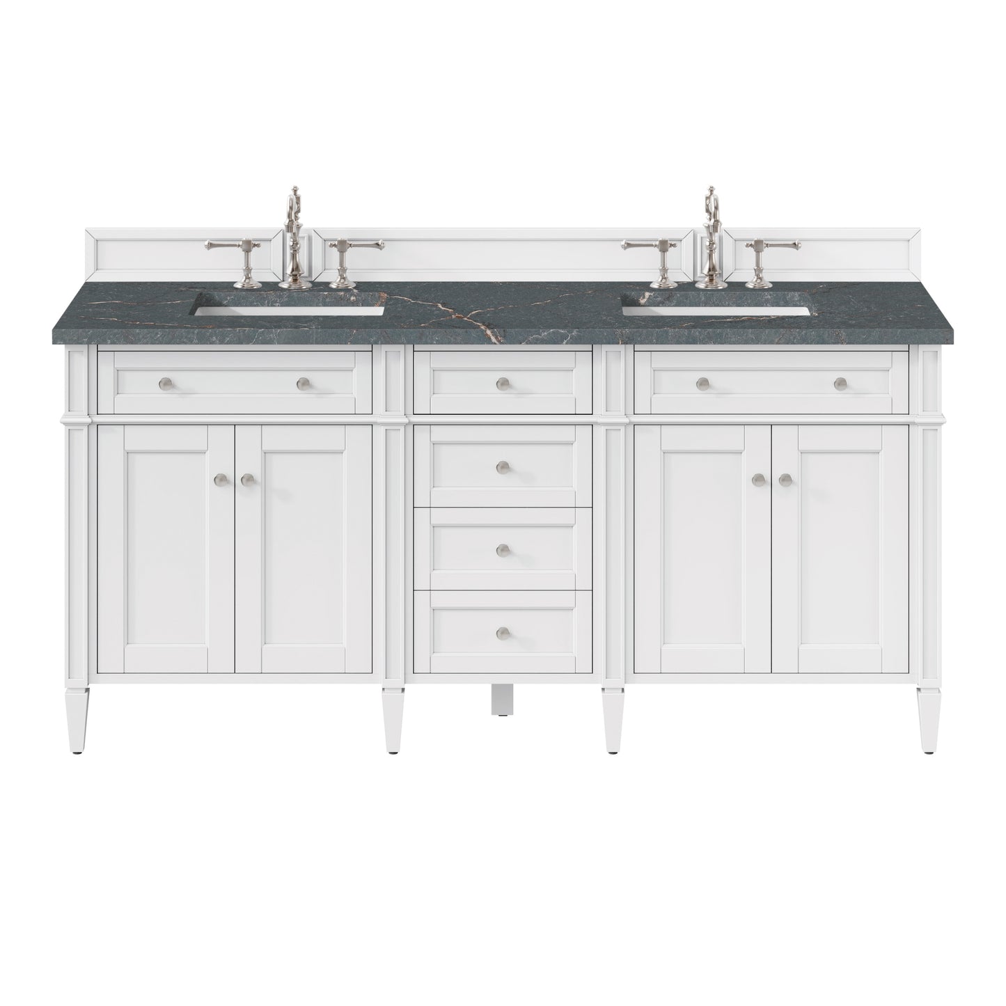 James Martin Vanities Brittany 72" Bright White Double Vanity With 3 cm Parisien Bleu Silestone Top and FreePower Wireless Charger