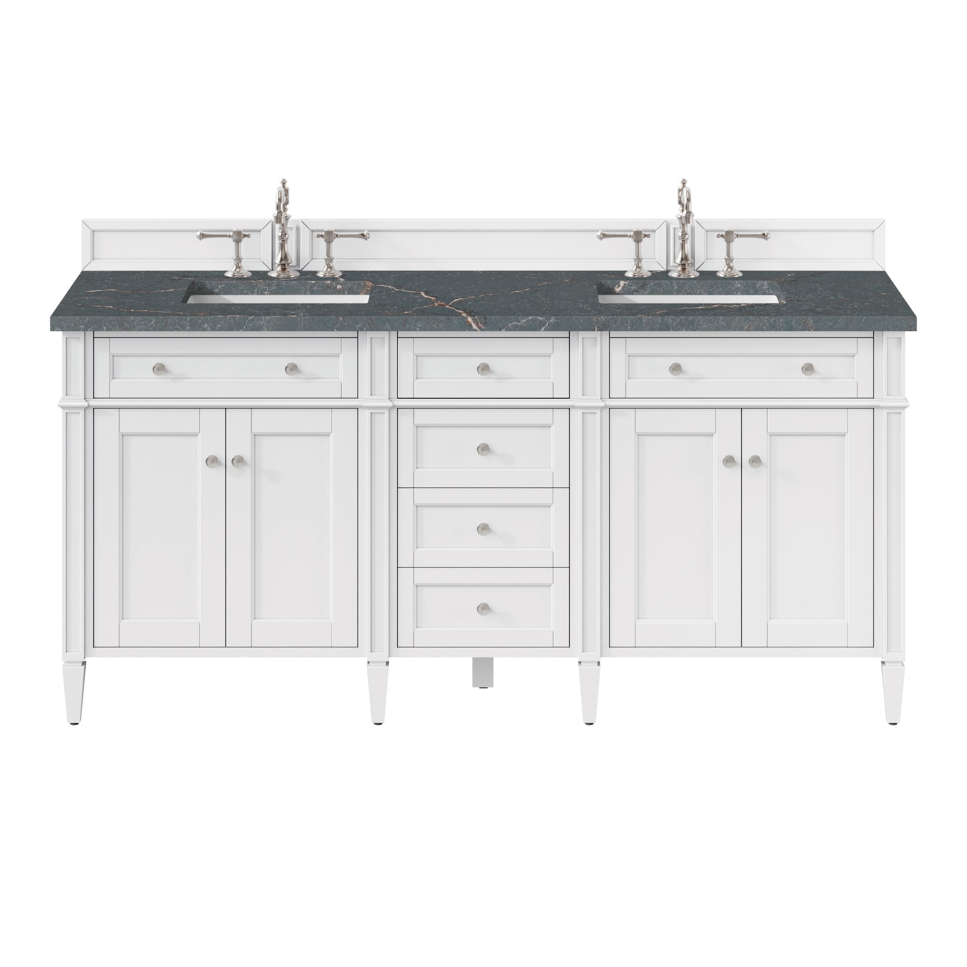 James Martin Vanities Brittany 72" Bright White Double Vanity With 3 cm Parisien Bleu Silestone Top and FreePower Wireless Charger