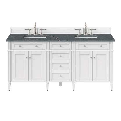 James Martin Vanities Brittany 72" Bright White Double Vanity With 3 cm Parisien Bleu Silestone Top and FreePower Wireless Charger