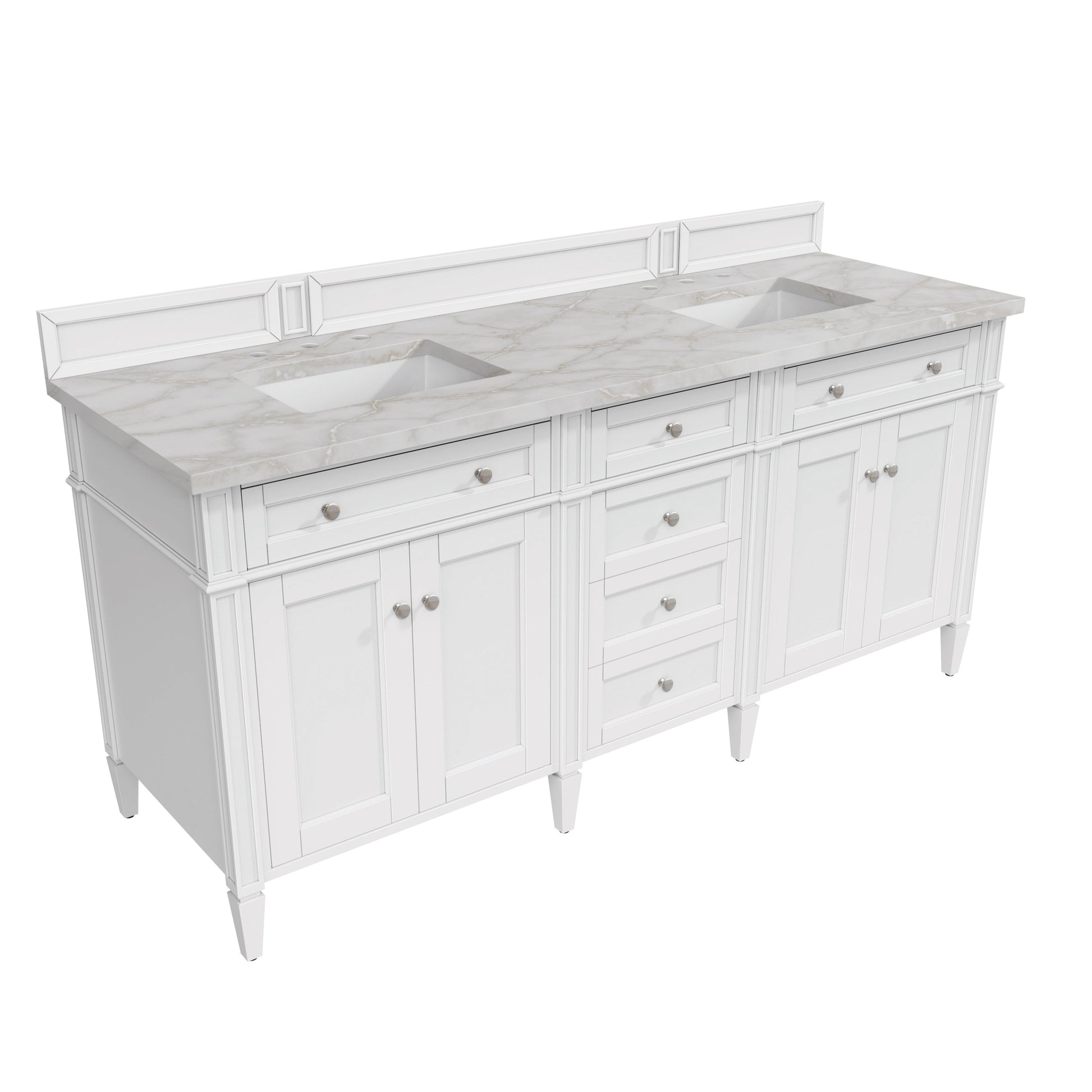 James Martin Vanities Brittany 72" Bright White Double Vanity With 3 cm Victorian Silver Quartz Top