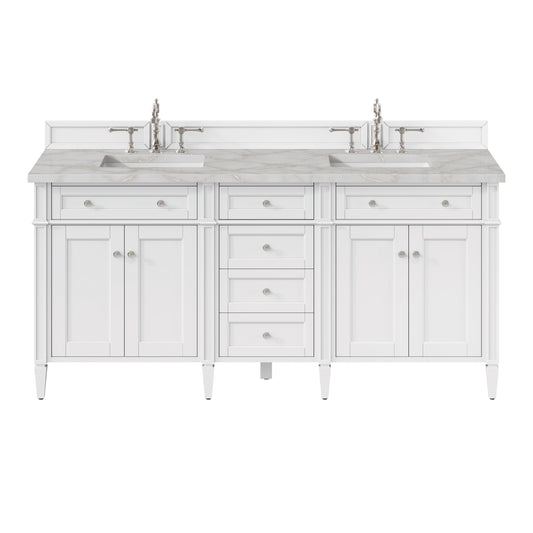 James Martin Vanities Brittany 72" Bright White Double Vanity With 3 cm Victorian Silver Quartz Top