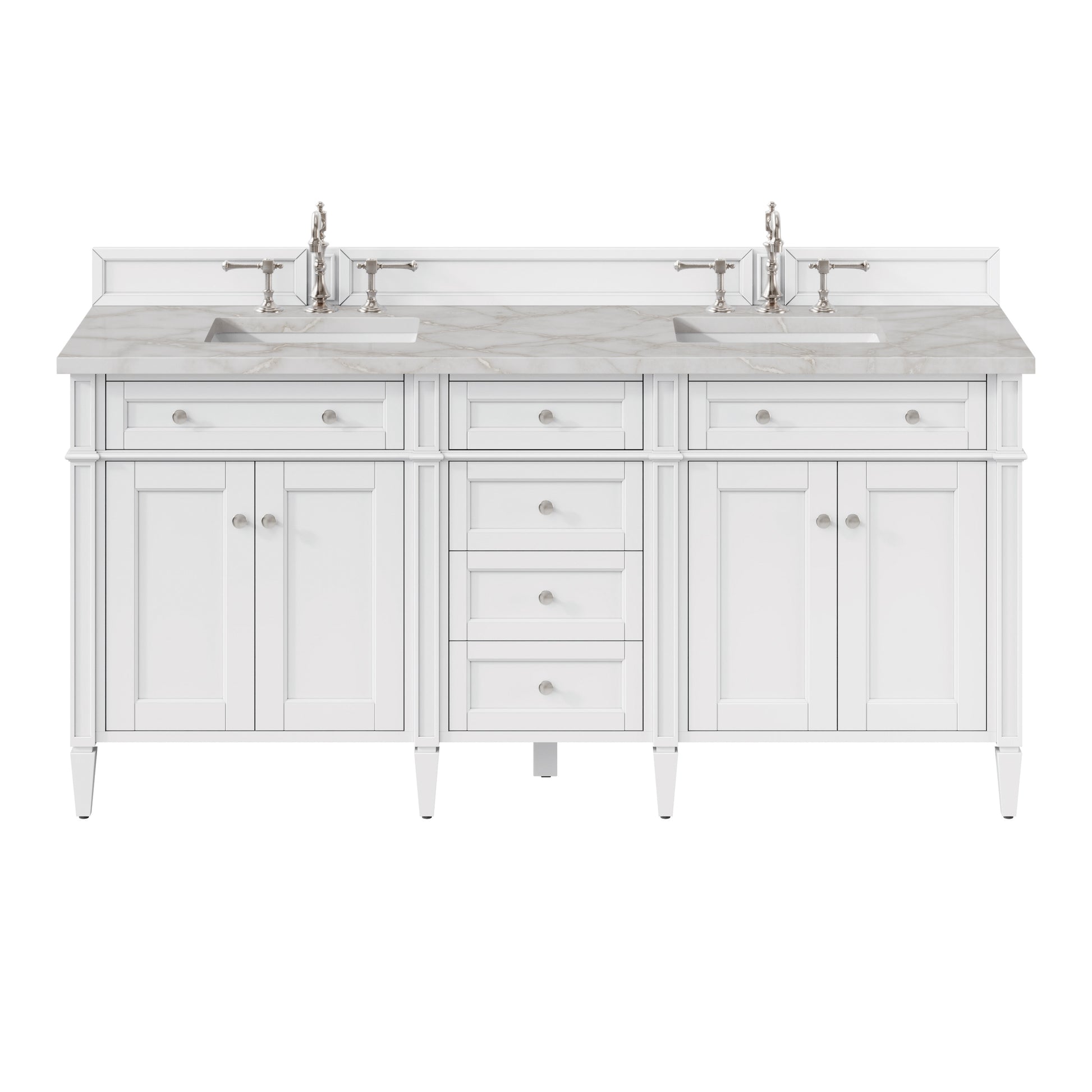 James Martin Vanities Brittany 72" Bright White Double Vanity With 3 cm Victorian Silver Silestone Top and FreePower Wireless Charger