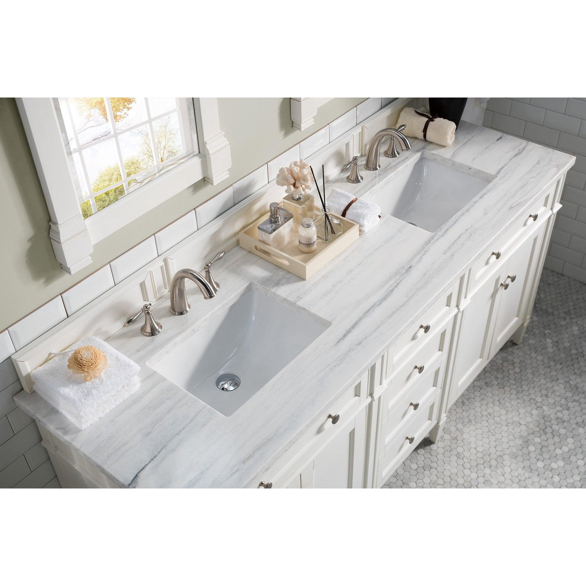 James Martin Vanities Brittany 72" Bright White Double Vanity With 3cm Arctic Fall Solid Surface Top