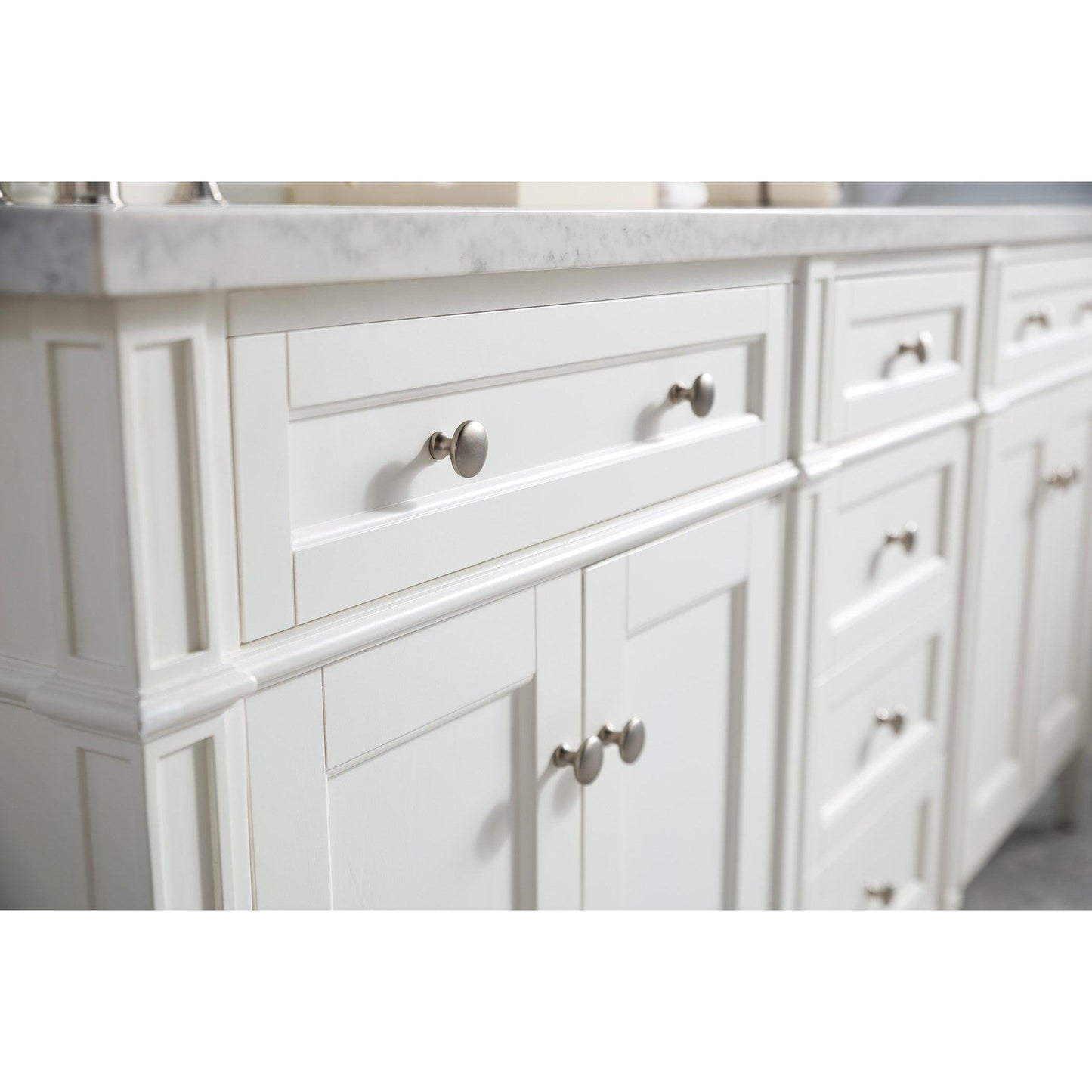 James Martin Vanities Brittany 72" Bright White Double Vanity With 3cm Carrara Marble Top