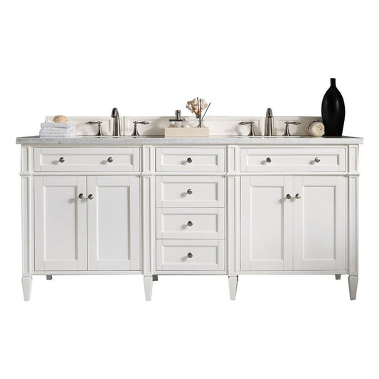 James Martin Vanities Brittany 72" Bright White Double Vanity With 3cm Carrara Marble Top