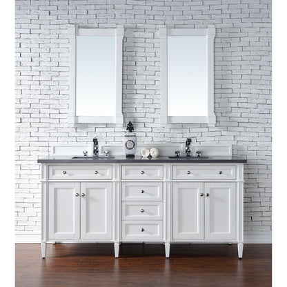 James Martin Vanities Brittany 72" Bright White Double Vanity With 3cm Charcoal Soapstone Quartz Top