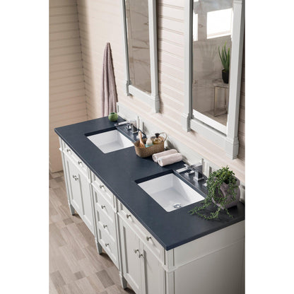 James Martin Vanities Brittany 72" Bright White Double Vanity With 3cm Charcoal Soapstone Quartz Top